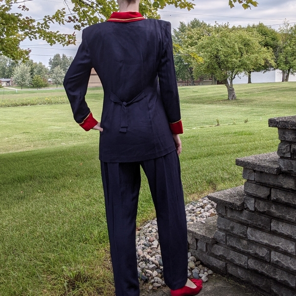 Vintage John Roberts Western Style Navy Red Pants Suit 9/10 Large - Picture 3 of 16